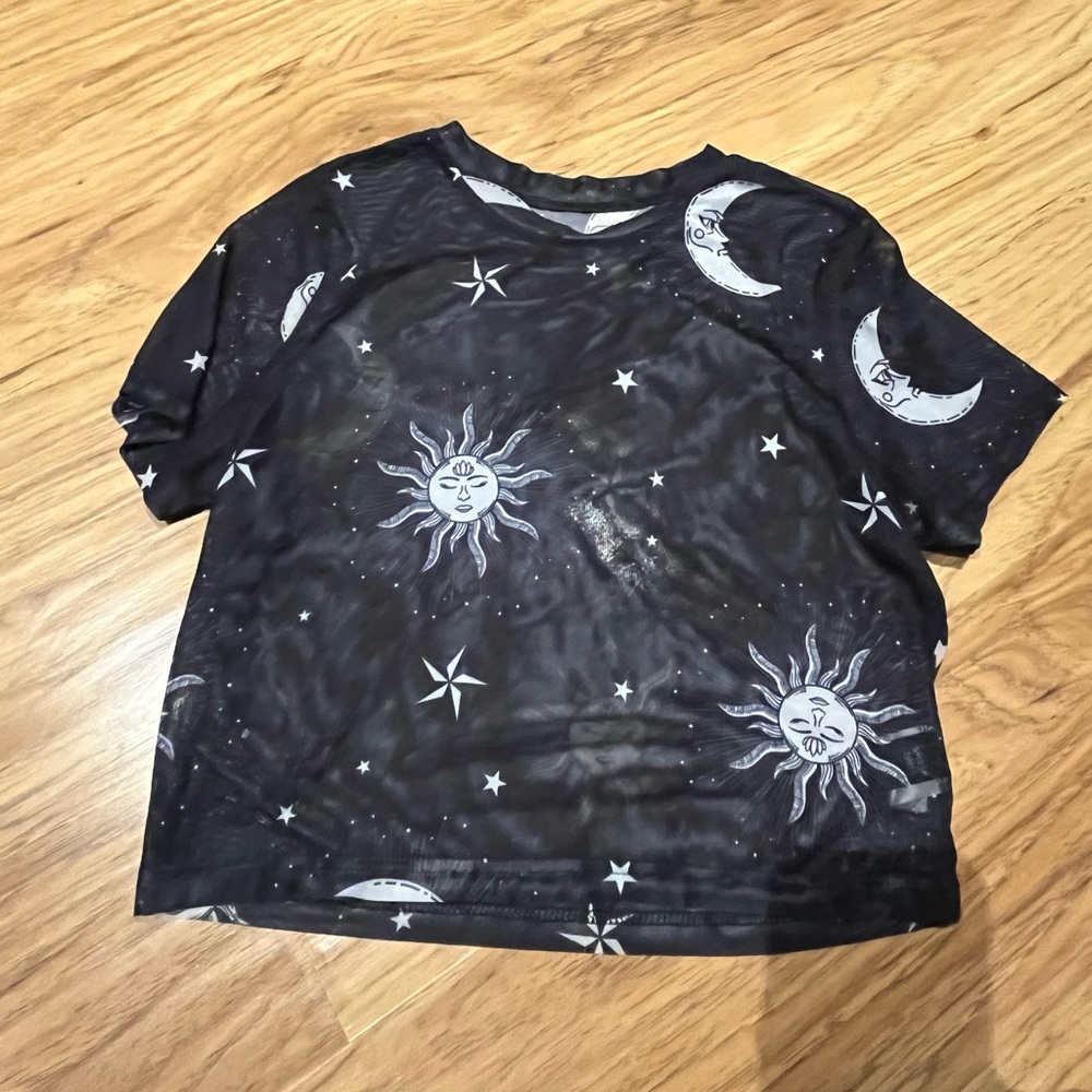 Black Mesh Celestial Crop Top